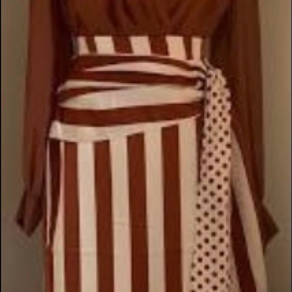 LIMITED EDITION! Collection! Graceful Brown And White Striped Size 10 Skirt! - Picture 4 of 6